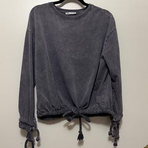 Zara Charcoal Washed Tie-Hem Sweatshirt
